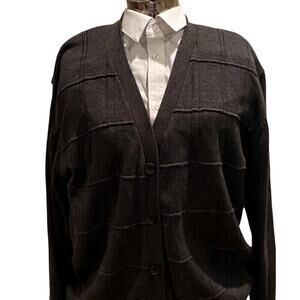 Oscar‎ De La Renta XXL Dk Gray 5 Button Down Long Sleeve Ribbed Cardigan Sweater